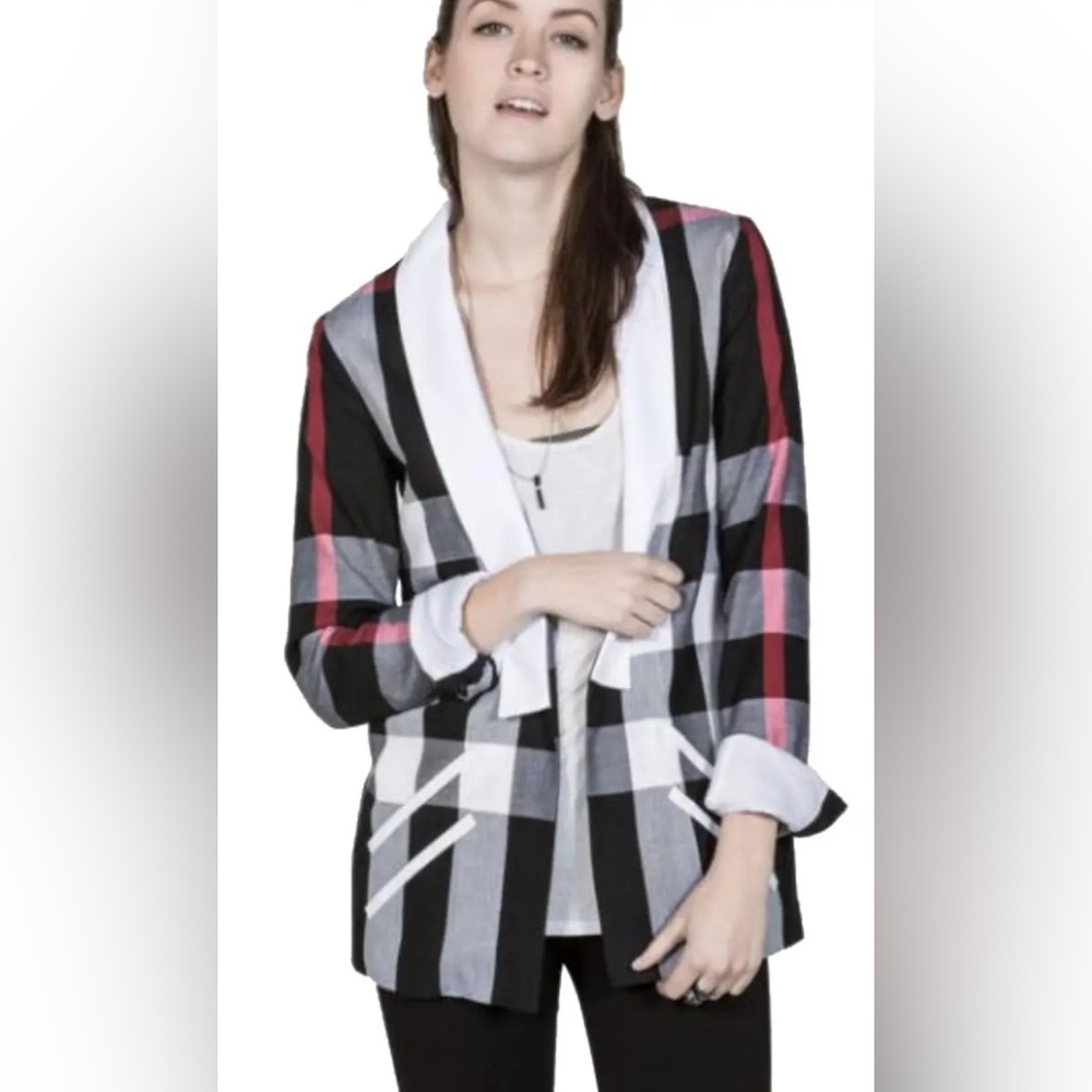 Black Eyed Plaid Open Blazer S